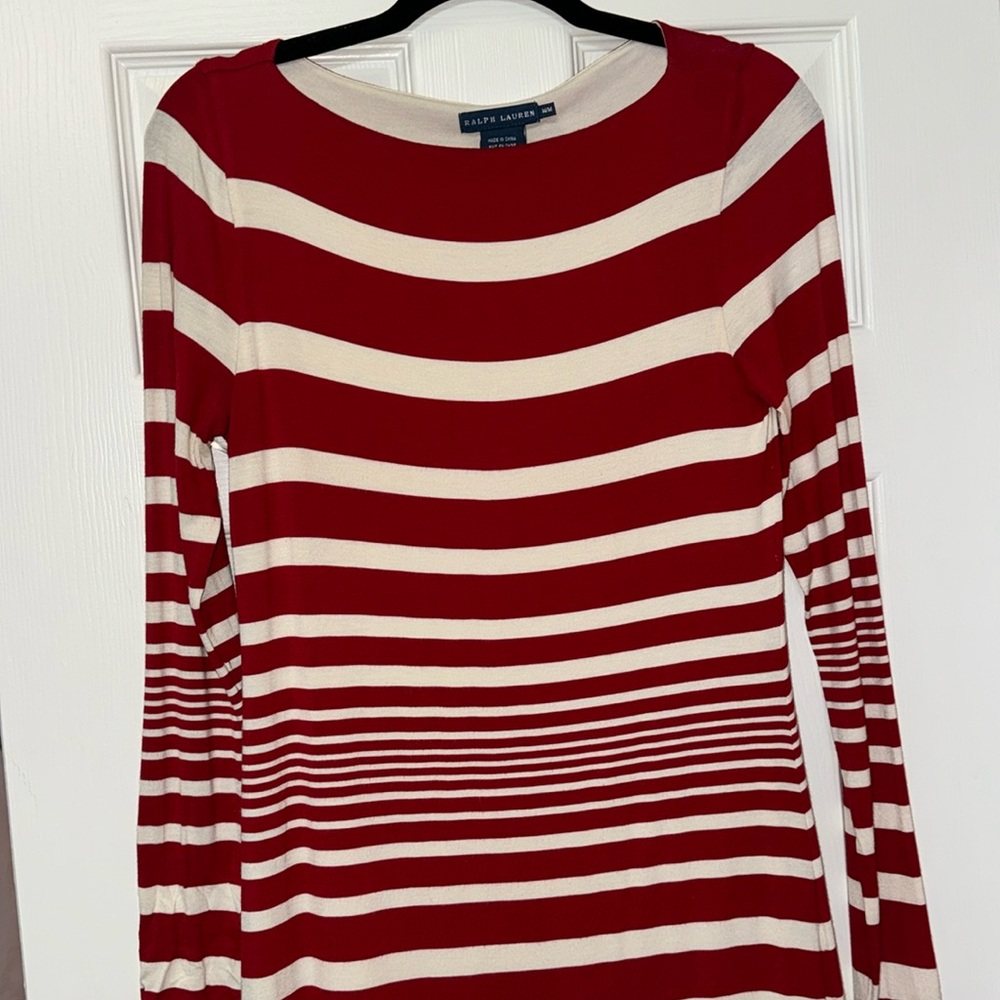 Ralph Lauren body con viscose/elastane Red and White dress. Size medium.